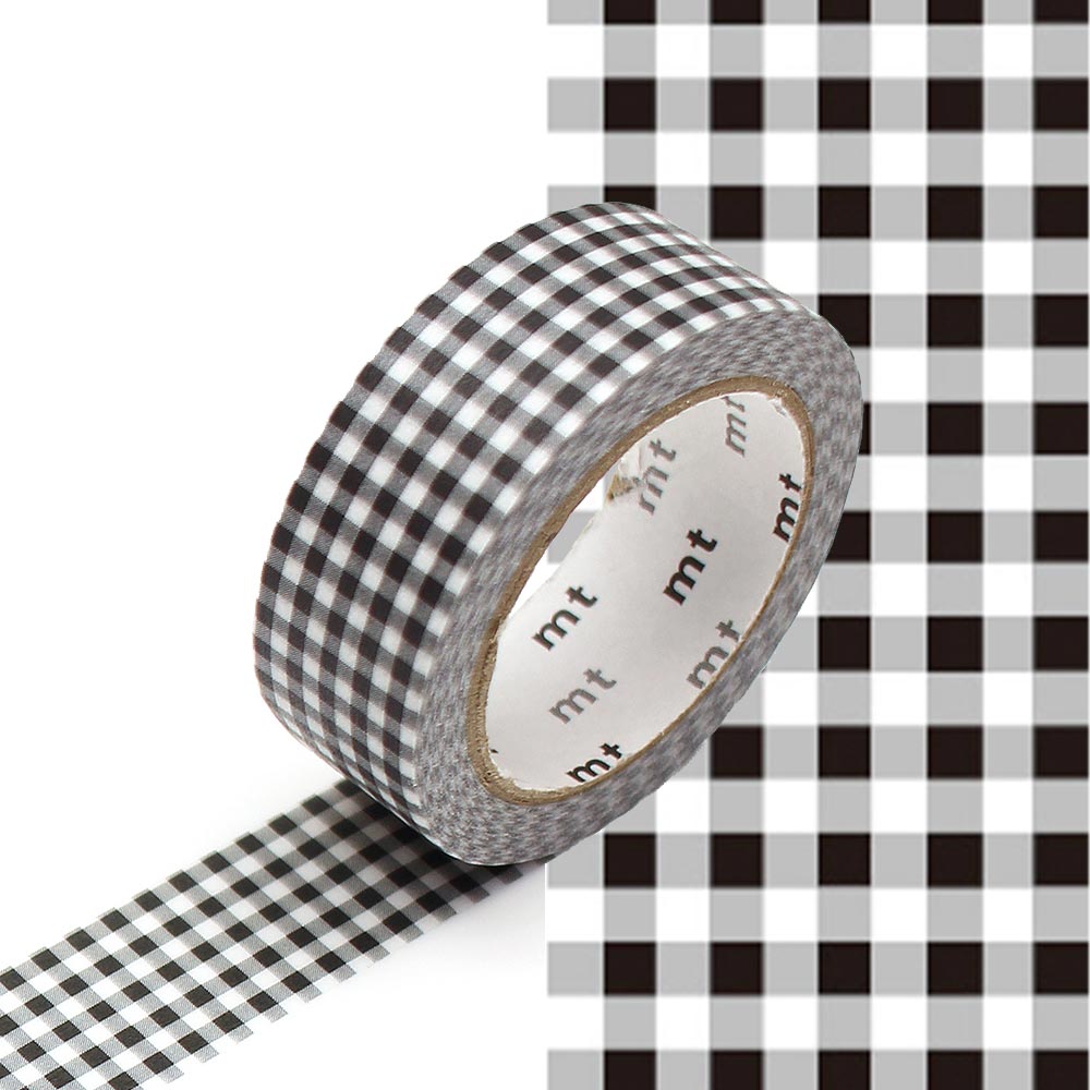 mt Washi Masking Tape - 15mm x 7m - Delicate Checkered Black