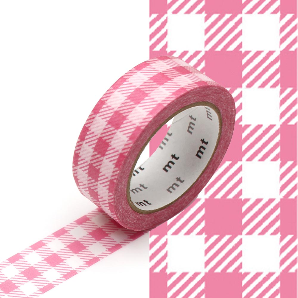 mt Washi Masking Tape - 15mm x 7m - Stripe Checkered Pink