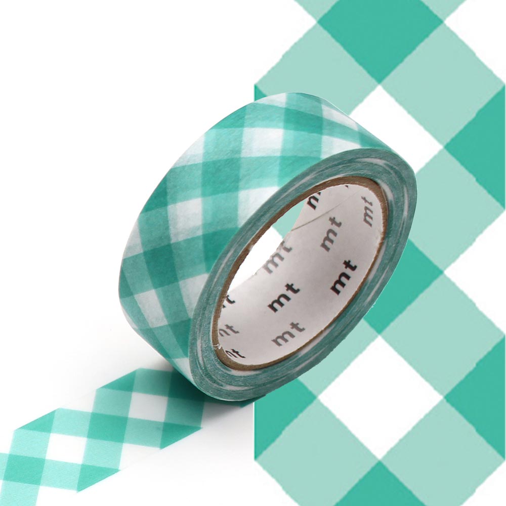 mt Washi Masking Tape - 15mm x 7m - Thick Checkered Green
