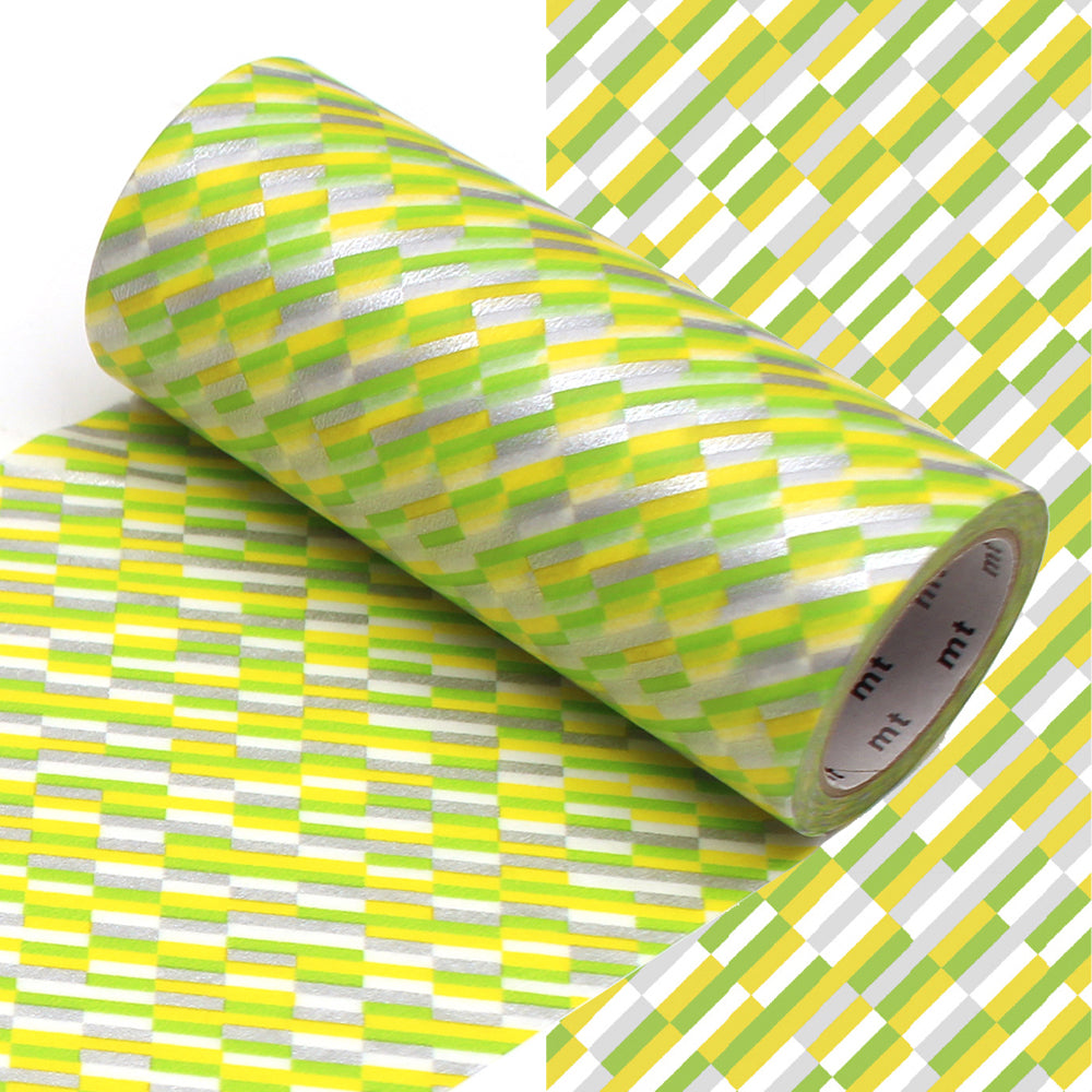 mt Washi Masking Tape - 100mm x 7m - Block Stripe Green