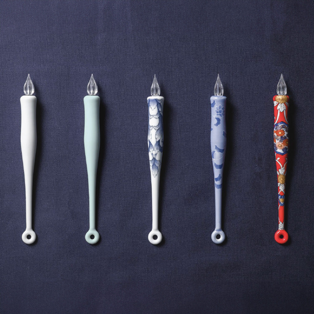 HIZEN5 Saga Collective Japanese Ceramic Glass Dip Pen Blue Karahanamon