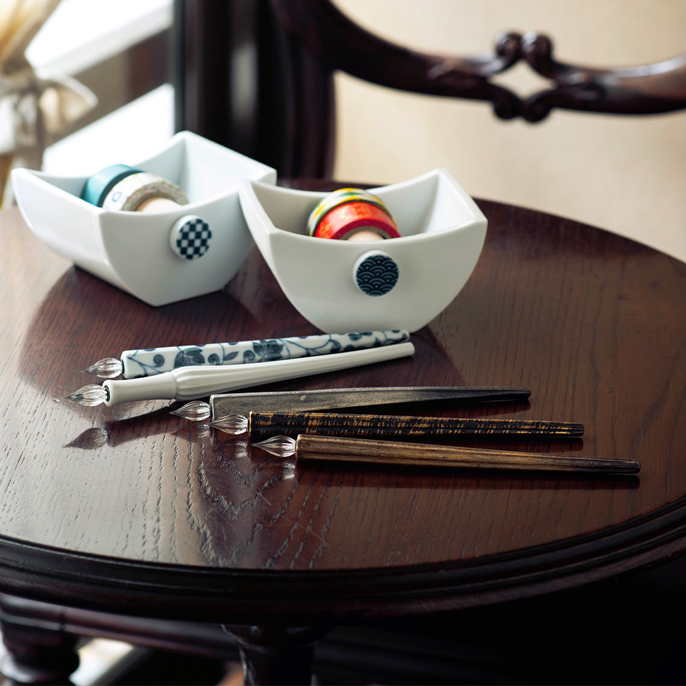 HIZEN5 Saga Collective Japanese Ceramic Glass Dip Pen Triangular Silver