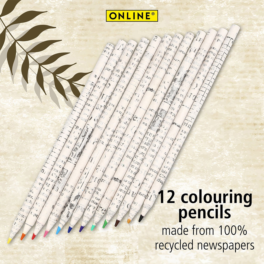 ONLINE Recycled Paper Colouring Pencil Set of 12