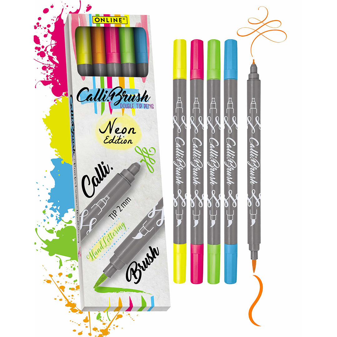 ONLINE Calligraphy Brush Set of 5 Neon