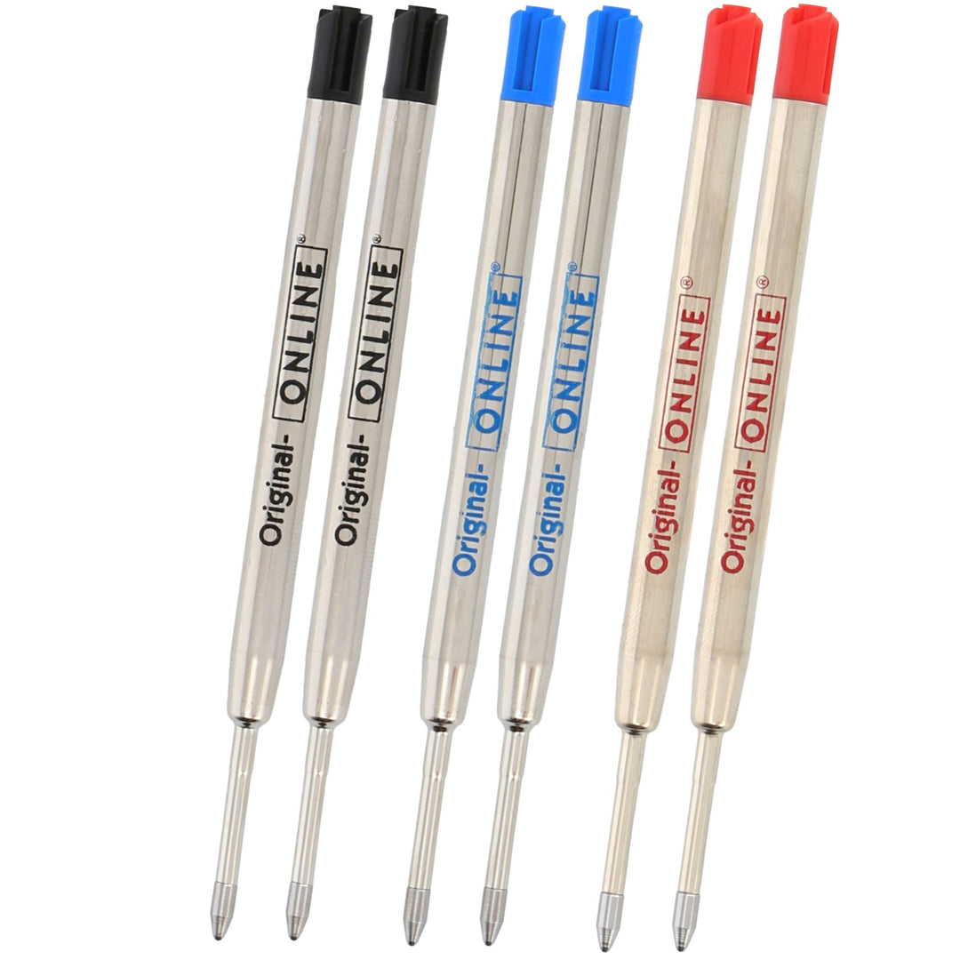 ONLINE Standard King Size Ballpoint Pen Refill Black Single Set of 6 Black Blue Red