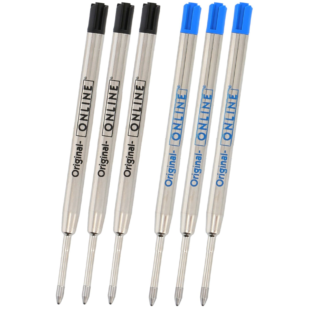 ONLINE Standard King Size Ballpoint Pen Refill Black Single Set of 6 Black & Blue