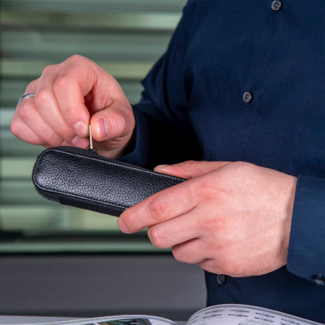 ONLINE Leather 2-Pen Case Black