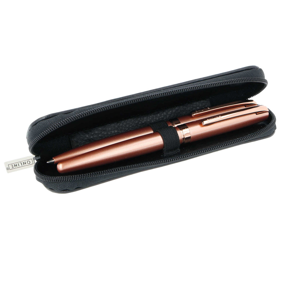 ONLINE Leather 2-Pen Case Black