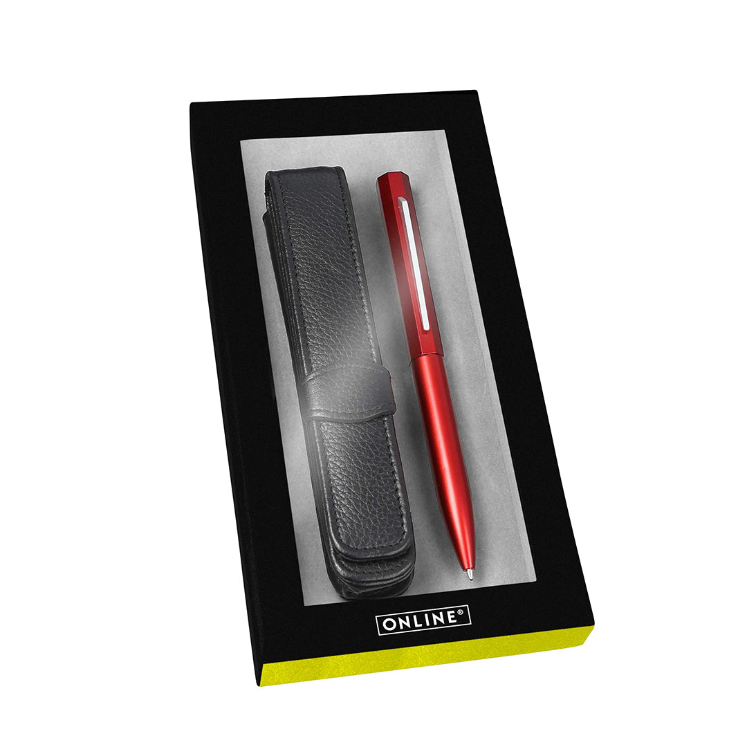 ONLINE Octopen Aluminum Ballpoint and Leather Case Gift Set Red
