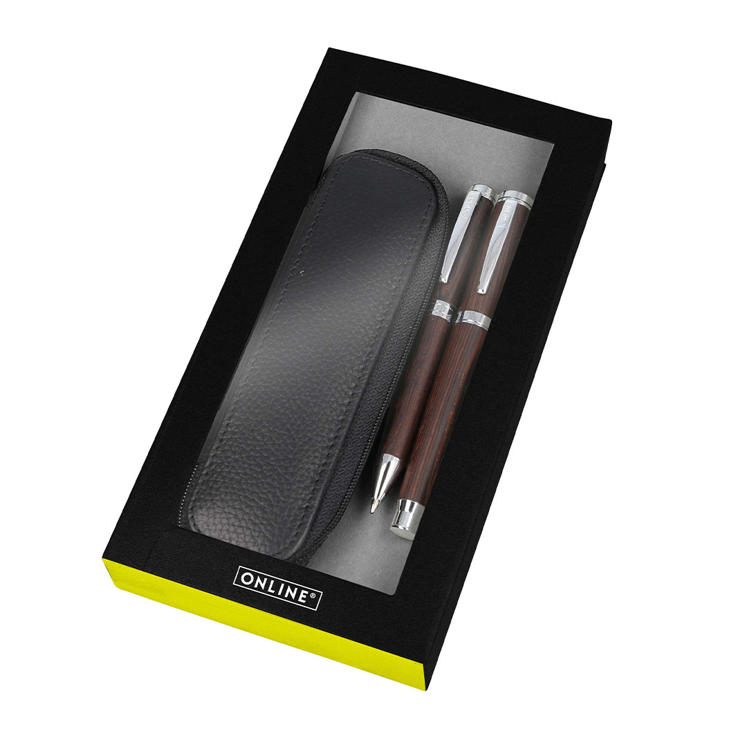 ONLINE Blackwood Fountain Pen Ballpoint and Leather Case Gift Set
