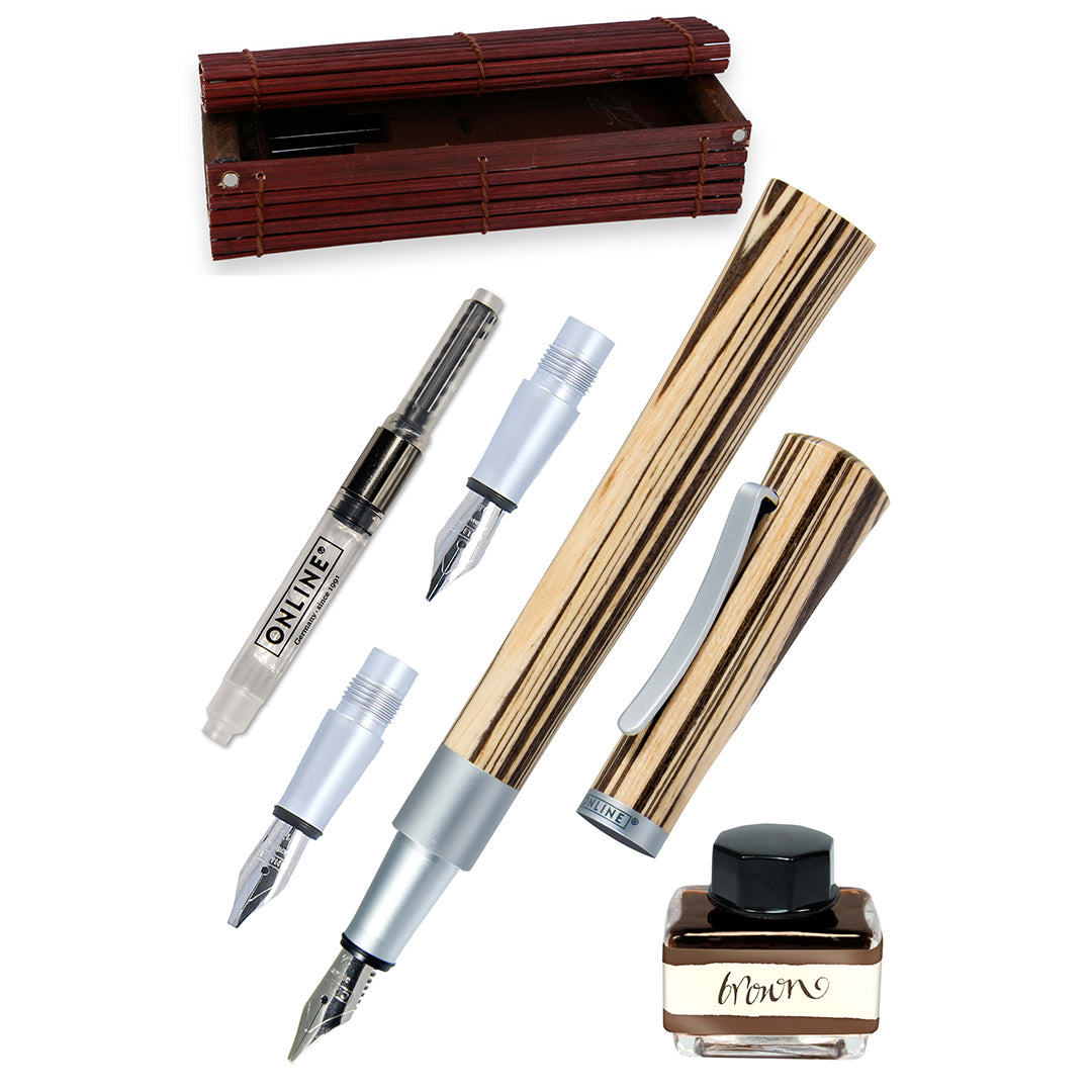 ONLINE Newood Calligraphy Fountain Pen Gift Set Nautral Wawa Wood