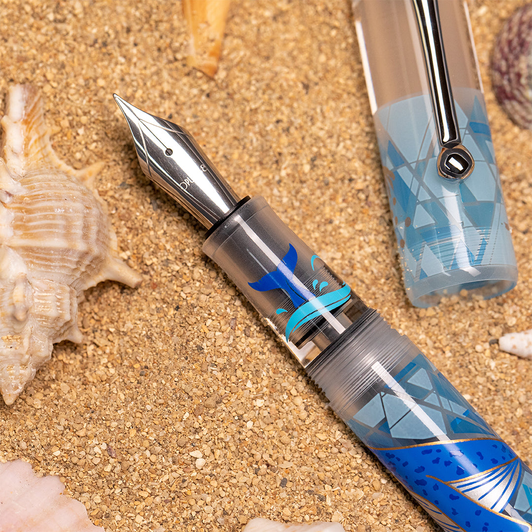 Opus 88 Demonstrator Eye Dropper Fountain Pen Limited Edition Ocean Blue Whale