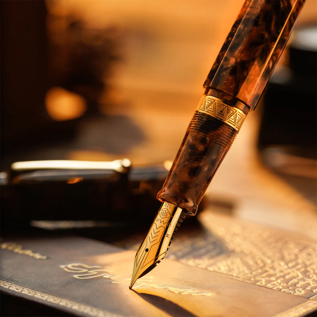 Omas Paragon Blue Saffron Gold Trim Fountain Pen 14k Nib