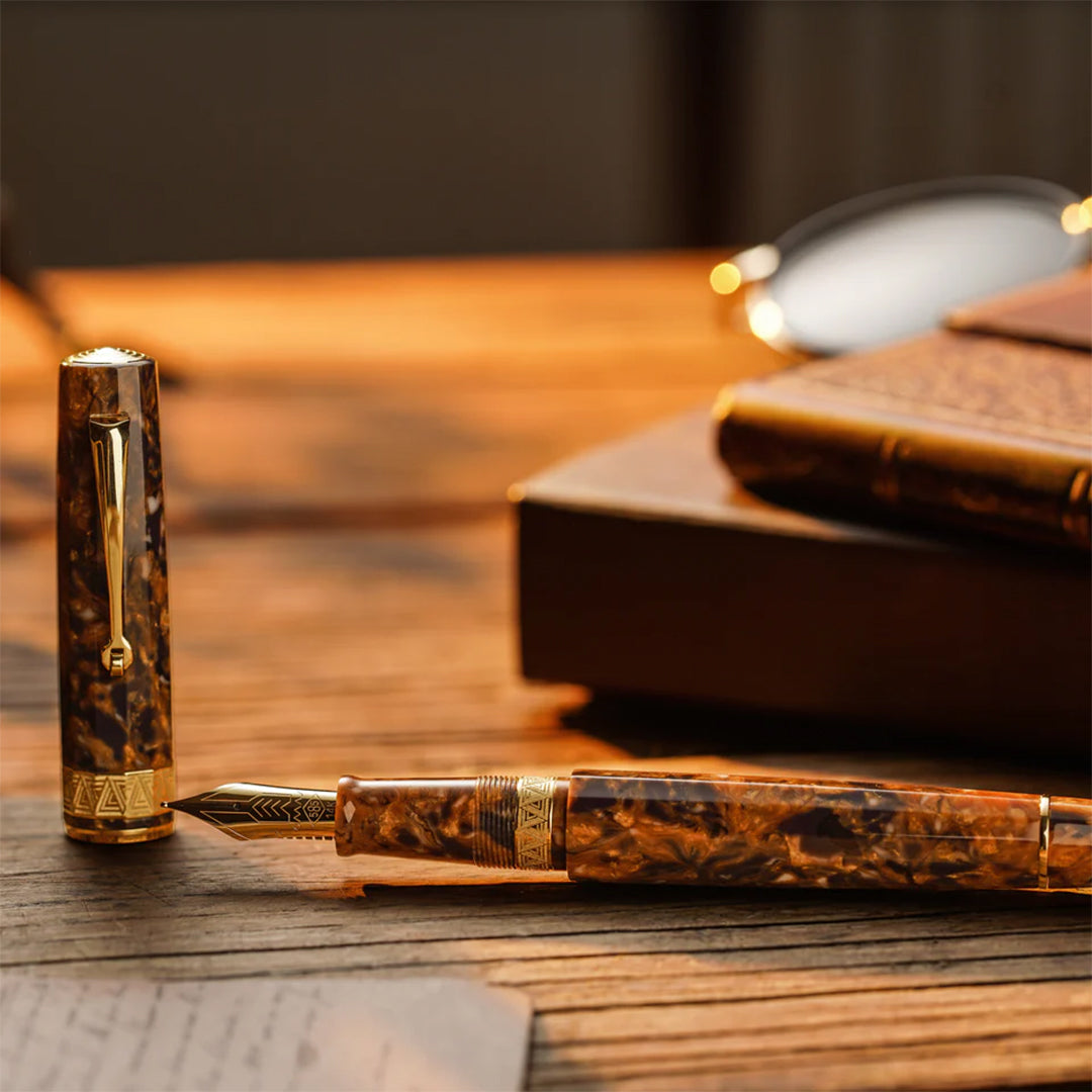 Omas Paragon Blue Saffron Gold Trim Fountain Pen 14k Nib