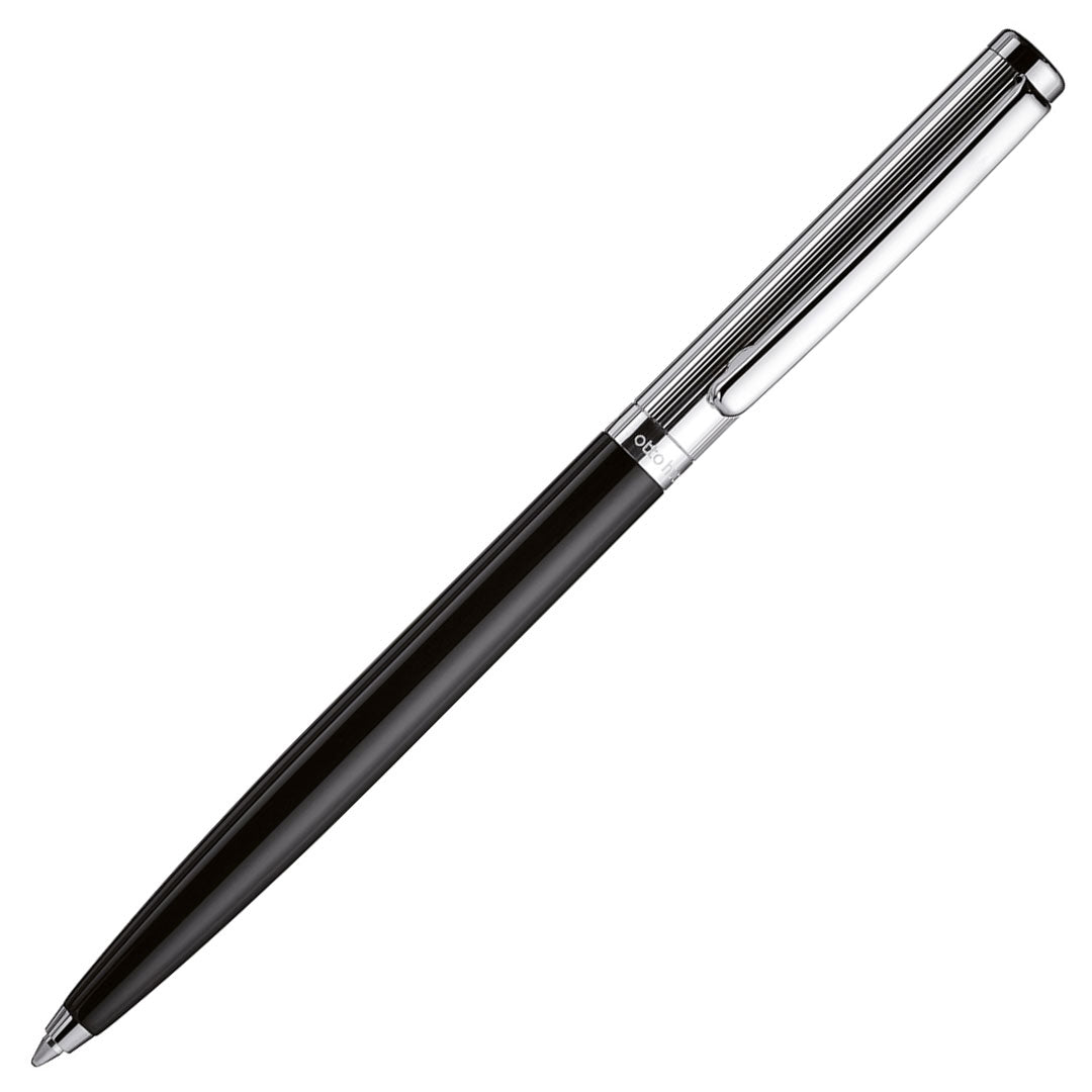 Otto Hutt design 01 Ballpoint Pen Thread Guilloché Black with Platinum Trim