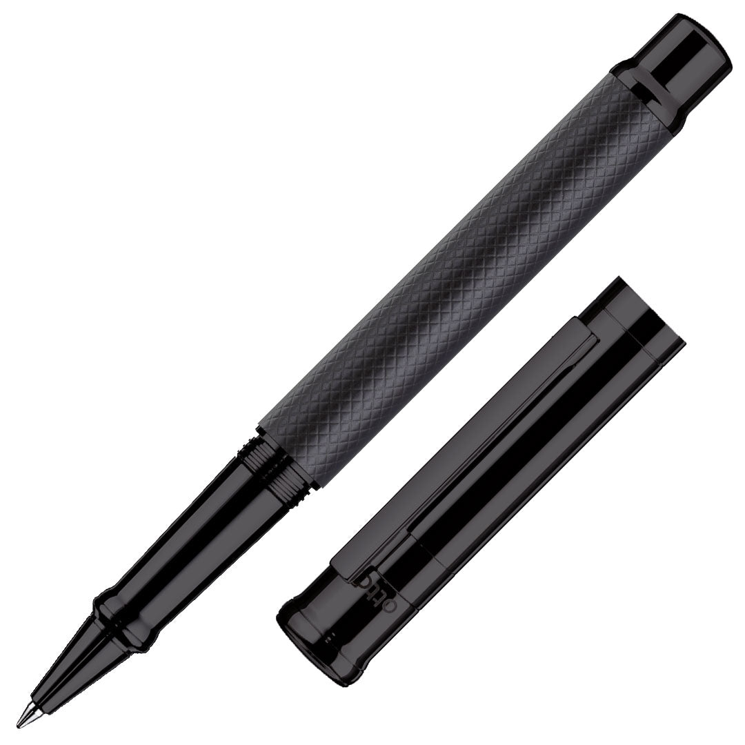 Otto Hutt design04 Rollerball Pen Checked Guilloche Frosted Black PVD Coated