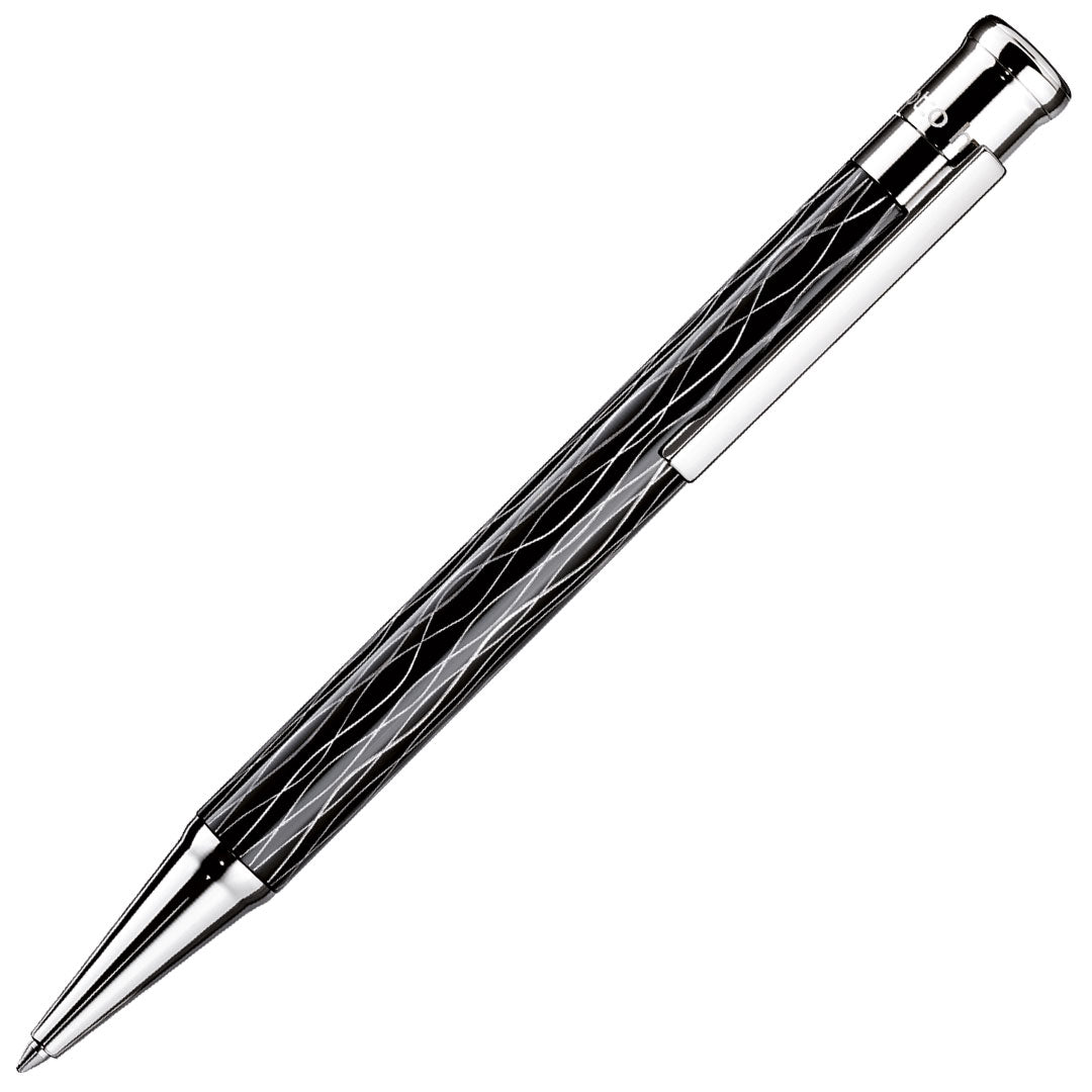 Otto Hutt design04 Ballpoint Pen Wave Guilloche Black with Platinum Trim