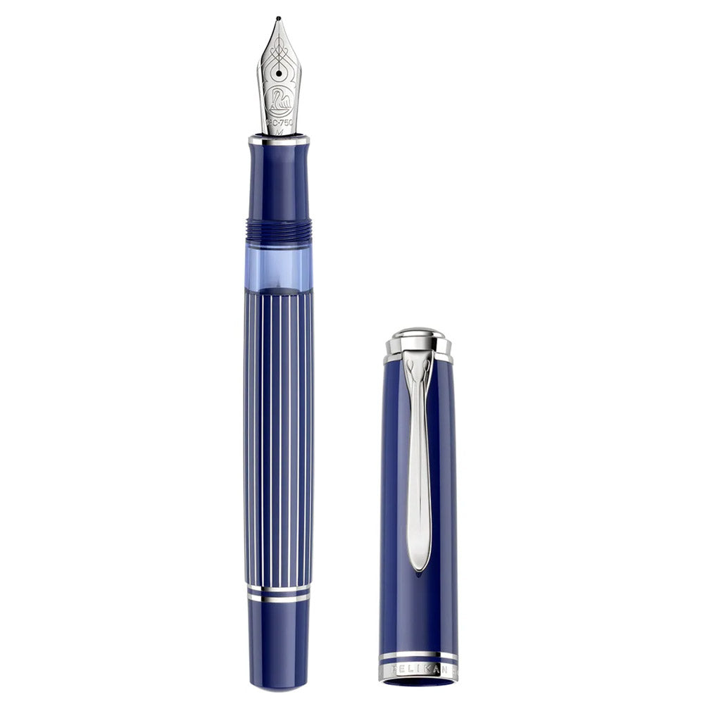 Pelikan Souveran M815 Special Edition Fountain Pen Metal Striped Blue Etui