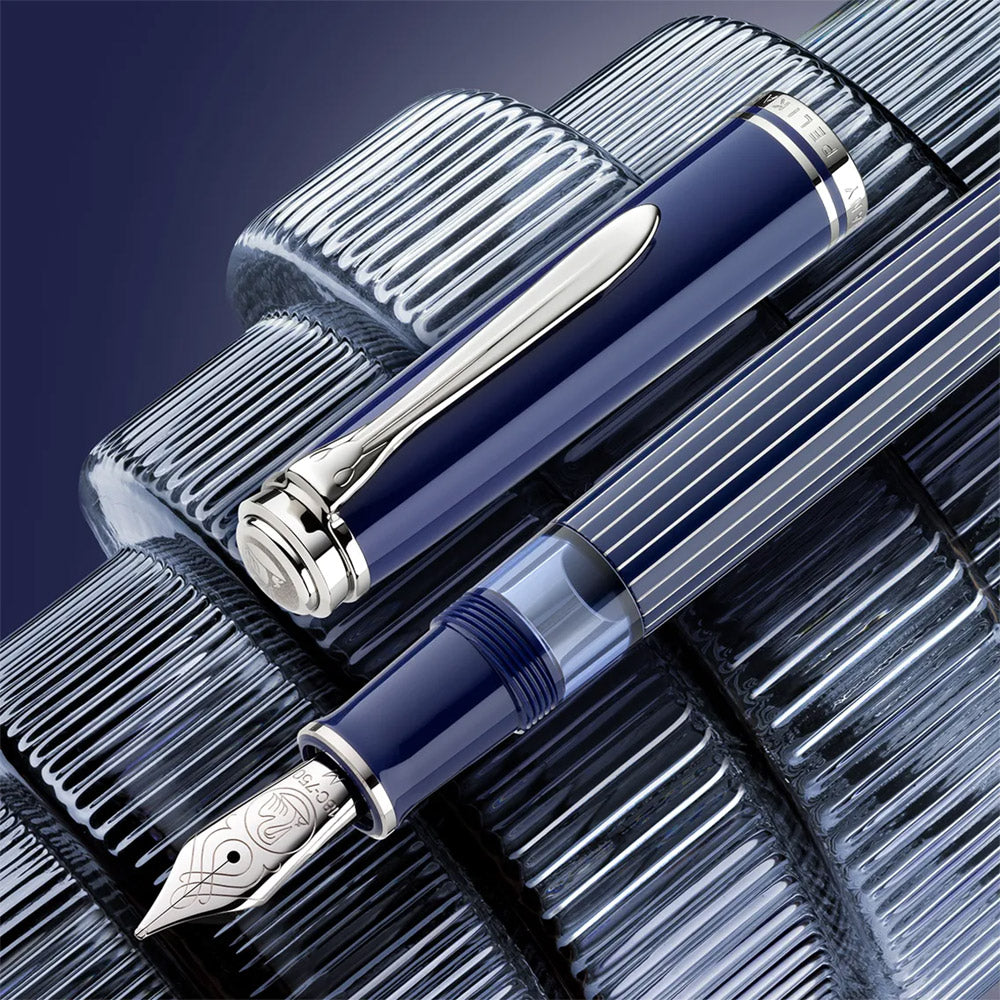 Pelikan Souveran M815 Special Edition Fountain Pen Metal Striped Blue Etui