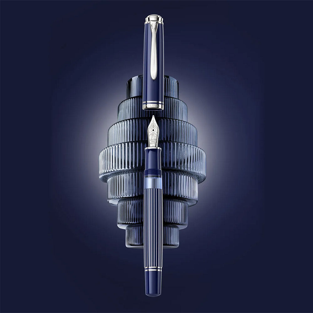 Pelikan Souveran M815 Special Edition Fountain Pen Metal Striped Blue Etui
