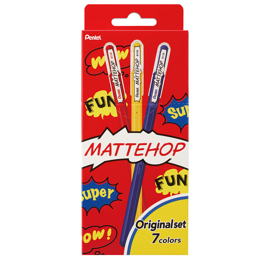 Pentel Mattehop Gel Pen Original Colours Set of 7