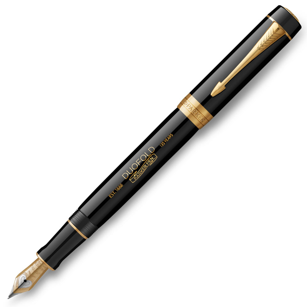 Parker Duofold 135th Anniversary Centennial Fountain Pen Black with Gold Trim by Parker at Cult Pens