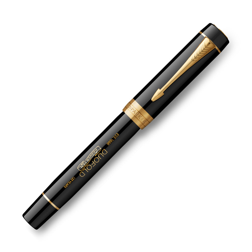Parker Duofold 135th Anniversary Centennial Fountain Pen Black with Gold Trim by Parker at Cult Pens