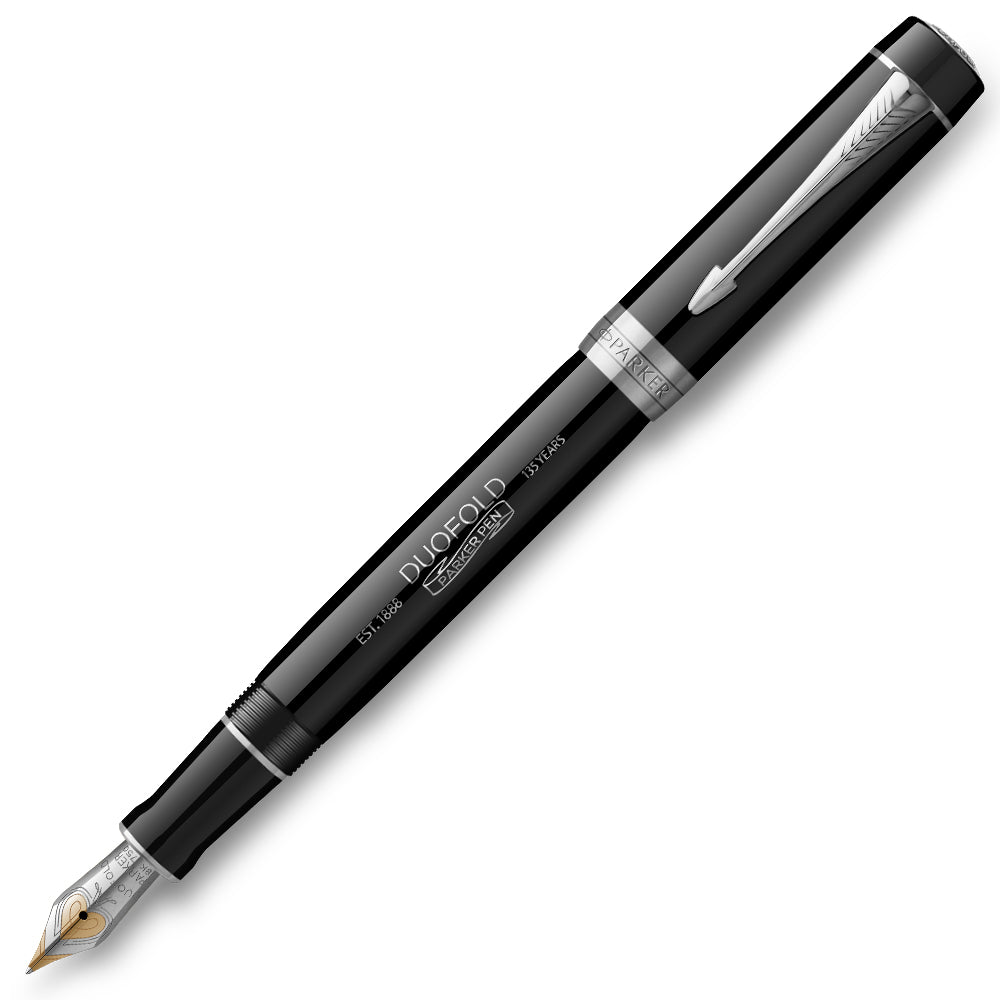 Parker Duofold 135th Anniversary Centennial Fountain Pen Black with Chrome Trim by Parker at Cult Pens