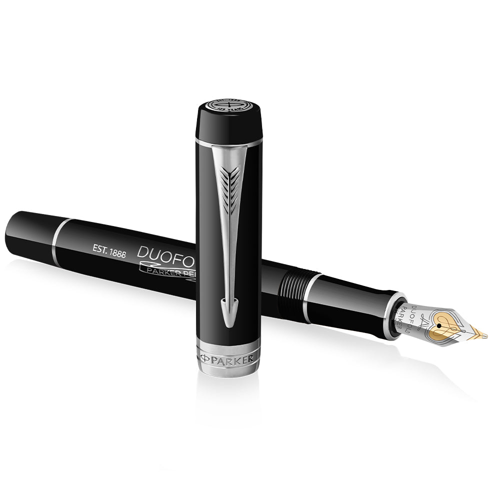 Parker Duofold 135th Anniversary Centennial Fountain Pen Black with Chrome Trim by Parker at Cult Pens