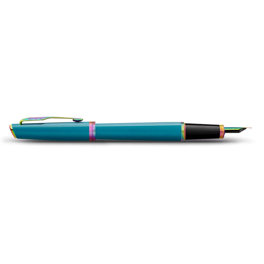 Parker Meridian Fountain Pen Teal Lacquer with Rainbow Trim