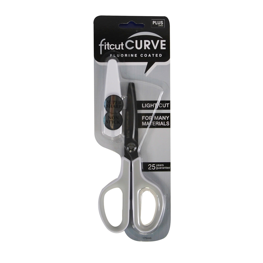 PLUS Curved Extra Scissors Fluorine-Coated White Grey