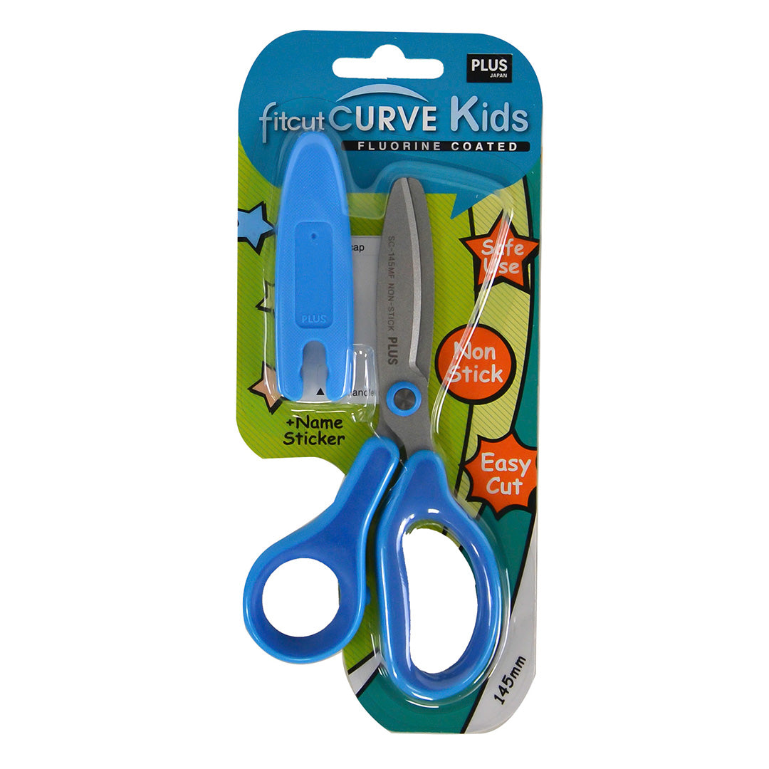 PLUS Fitcut Curve Kids Scissors Fluorine-Coated Blue