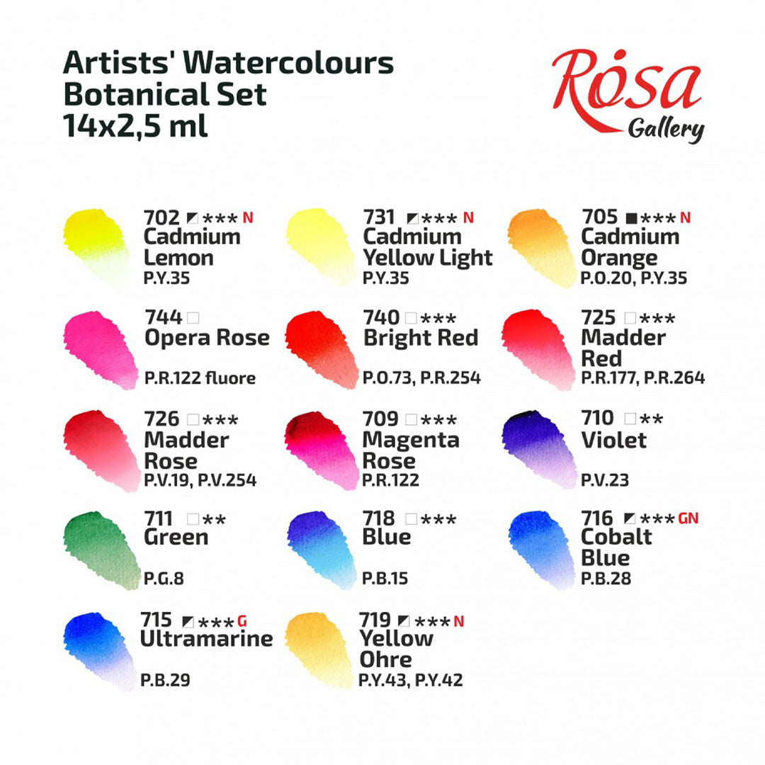 Rosa Watercolour Paints Full Pan Botanical Set of 14