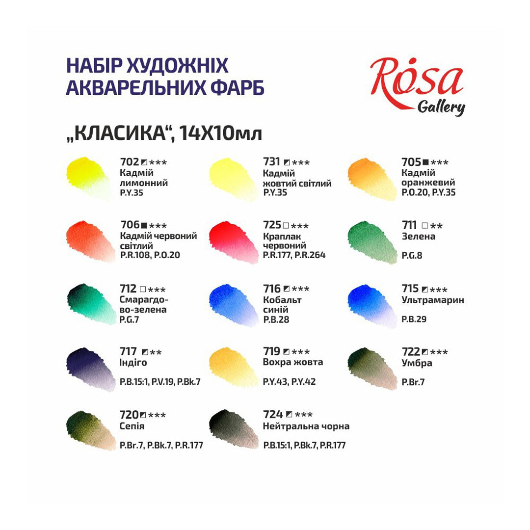 Rosa Watercolour 10ml Tubes Classic Set of 14