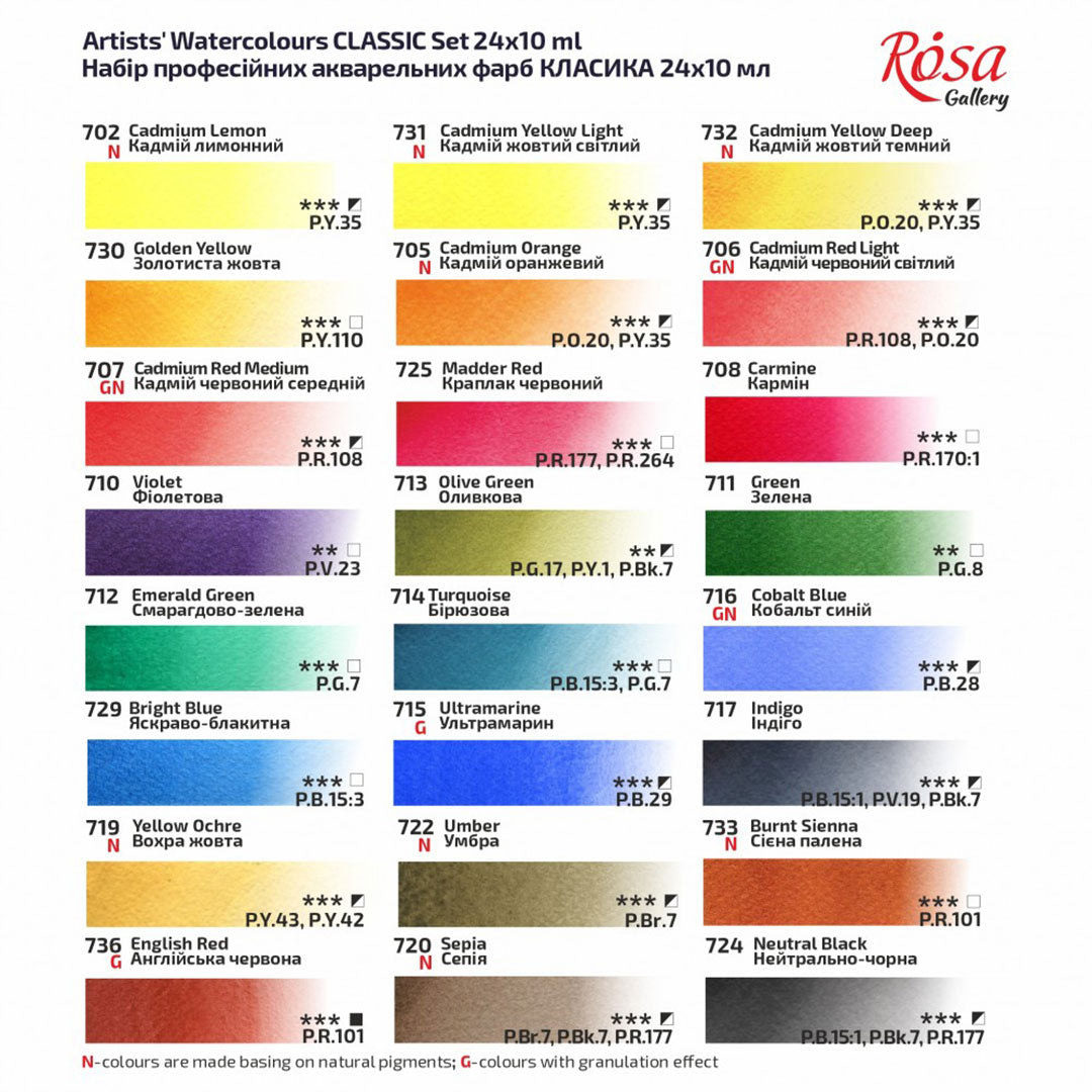 Rosa 10ml Watercolour Tubes Set of 24 Assorted Colours