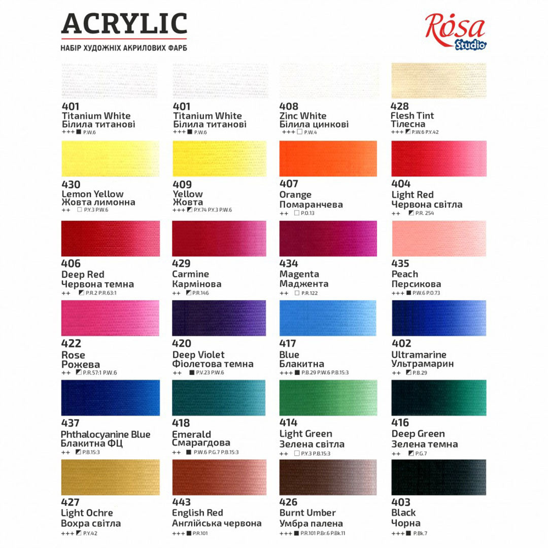 Rosa 20ml Acrylic Paint Tubes Set of 24 Assorted Colours