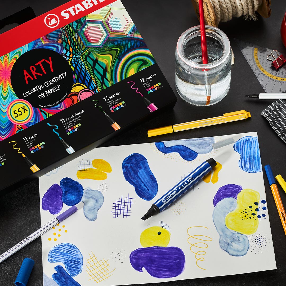 STABILO Arty Fibre-Tip Pen Set Card Wallet Set Of 55 by Stabilo at Cult Pens