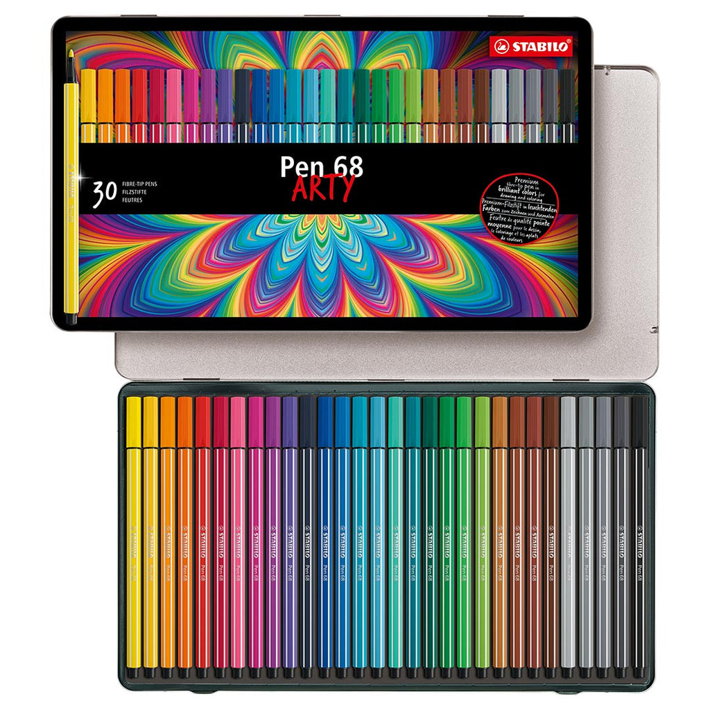 STABILO Pen 68 Metal Box Of 30 Assorted Colours Arty by Stabilo at Cult Pens