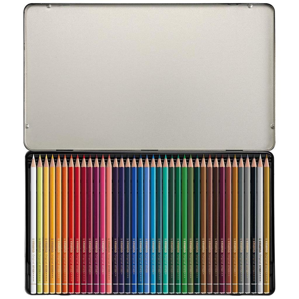 STABILO Original Metal Box Of 38 Assorted Colours by Stabilo at Cult Pens