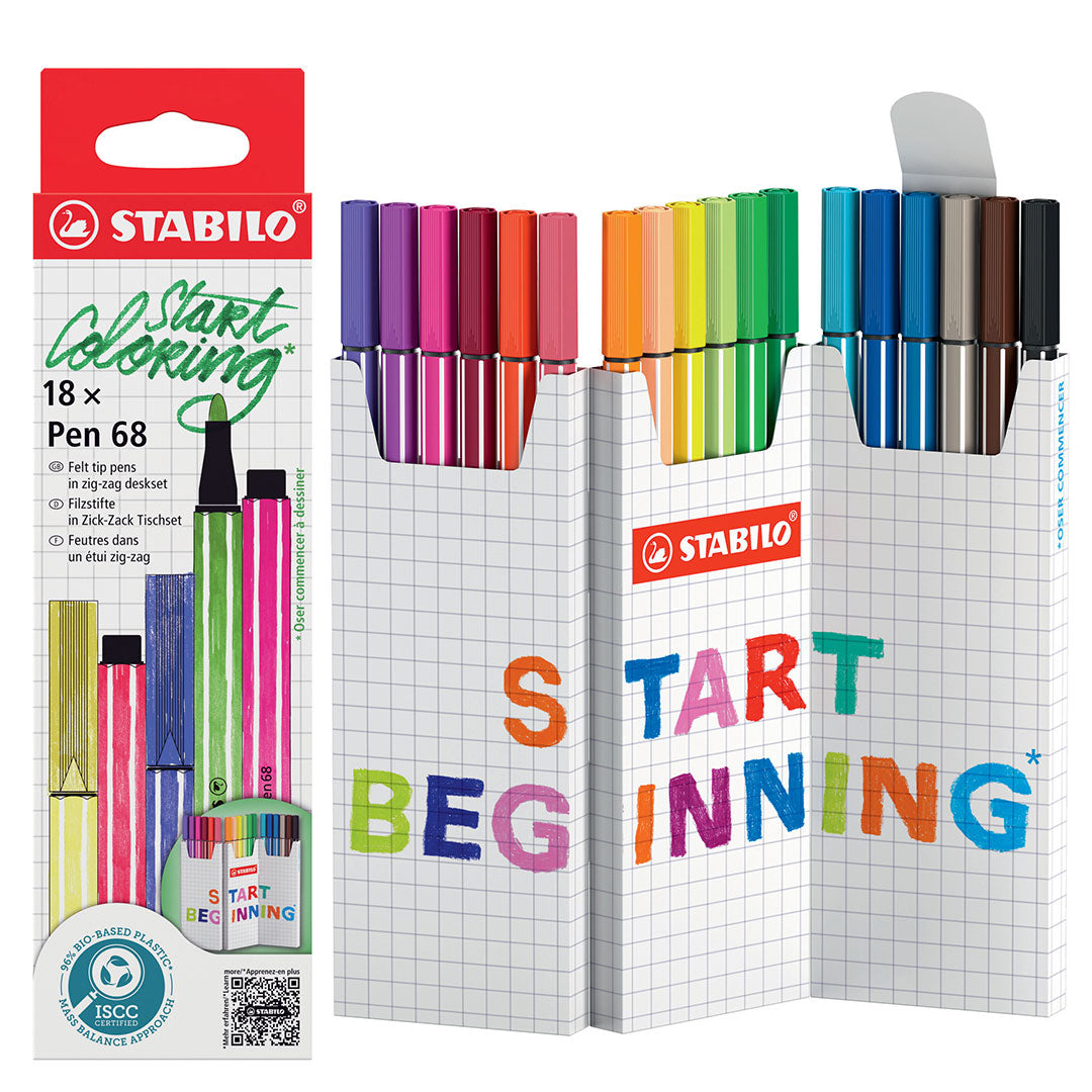 STABILO Pen 68 Zigzag Deskset of 18 Colours