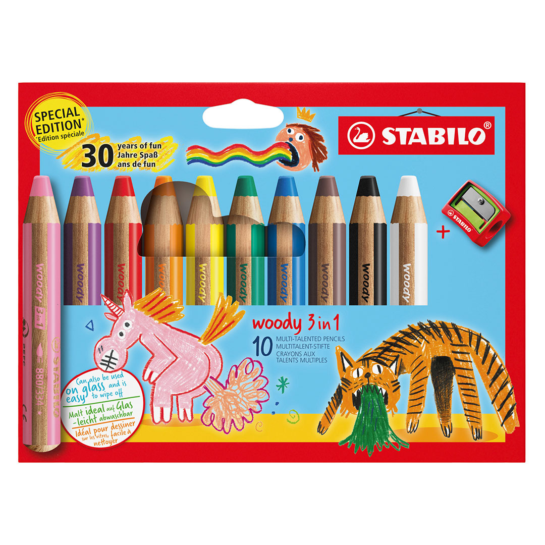 STABILO woody 3 in 1 Birthday Edition Set of 10 + Sharpener