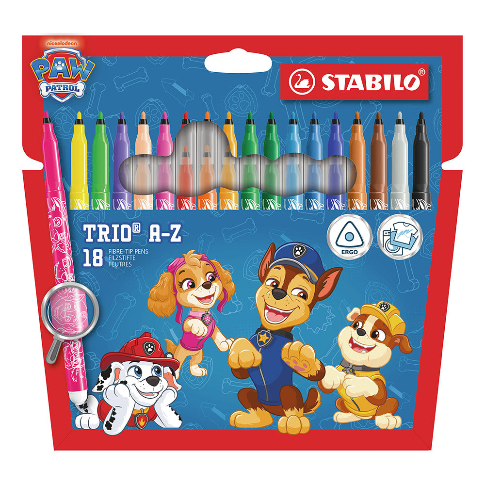 STABILO Trio A-Z PAW Patrol Fibre-Tip Pen Set of 18 Assorted Colours