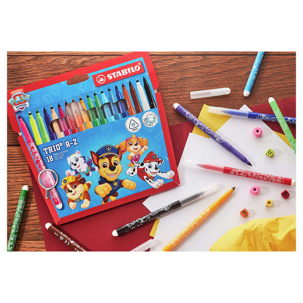 STABILO Trio A-Z PAW Patrol Fibre-Tip Pen Set of 18 Assorted Colours