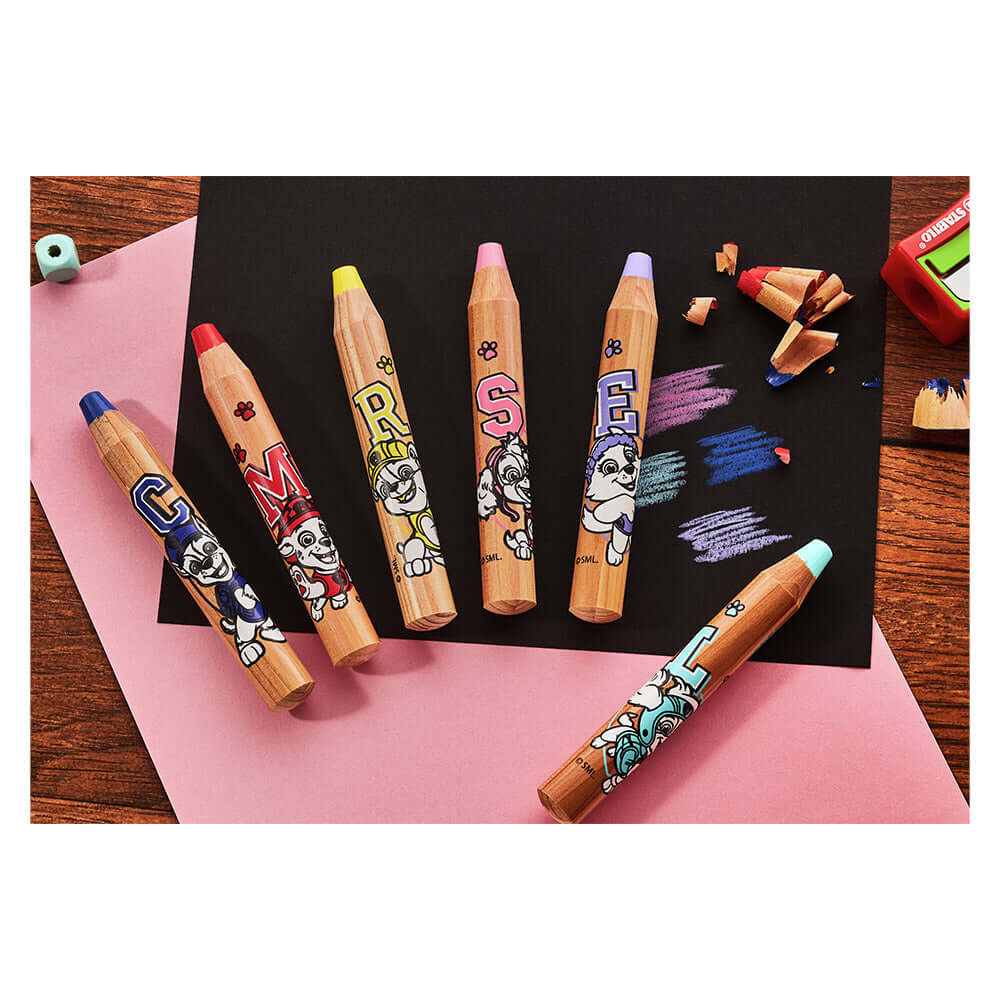 STABILO woody 3-in-1 PAW Patrol Set of 6 Assorted Colours with Sharpener