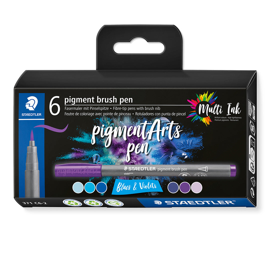 Staedtler Pigment Arts Brush Pen Set of 6 Blues & Violets
