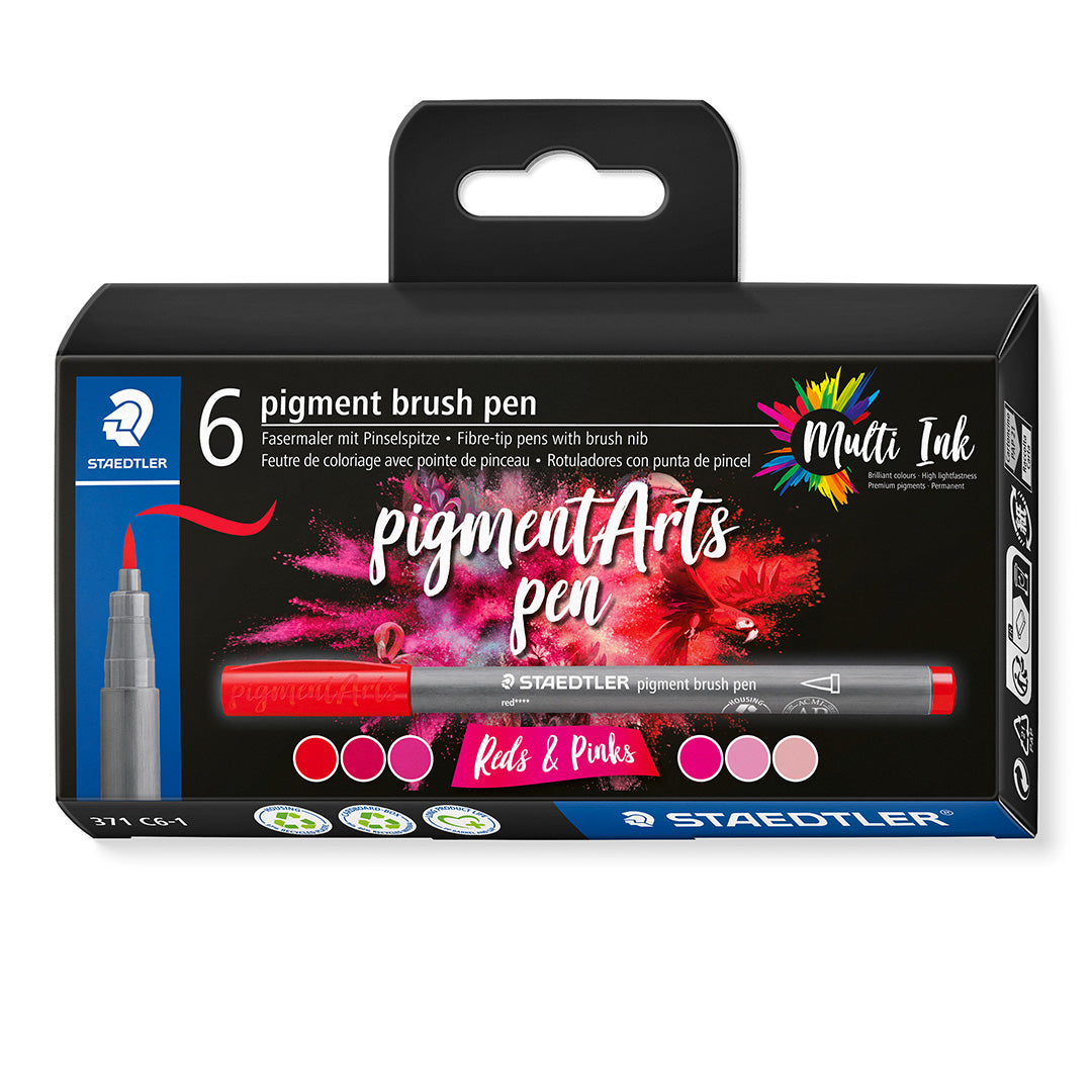 Staedtler Pigment Arts Brush Pen Set of 6 Reds & Pinks