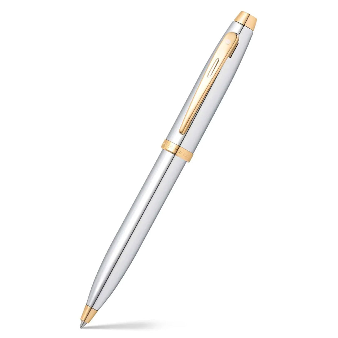 Sheaffer 100 G9340 Ballpoint Pen Bright Chrome With Gold Tone Trim With Gold Plated Table Clock