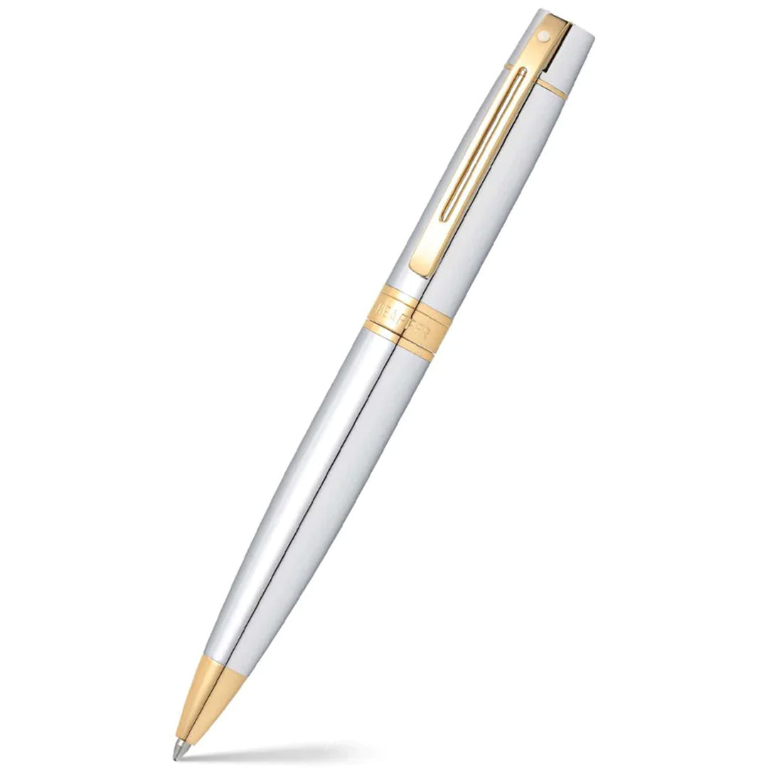 Sheaffer 300 G9342 Ballpoint Pen Bright Chrome With Gold Tone Trim With Gold Plated Table Clock