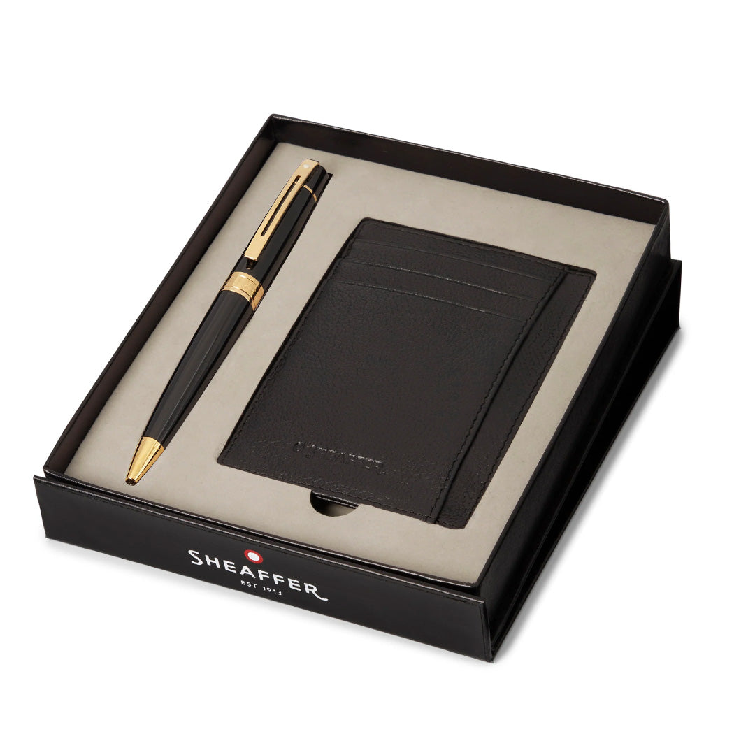 Sheaffer 300 G9325 Ballpoint Pen Glossy Black With Gold Tone Trim With Credit Card Holder