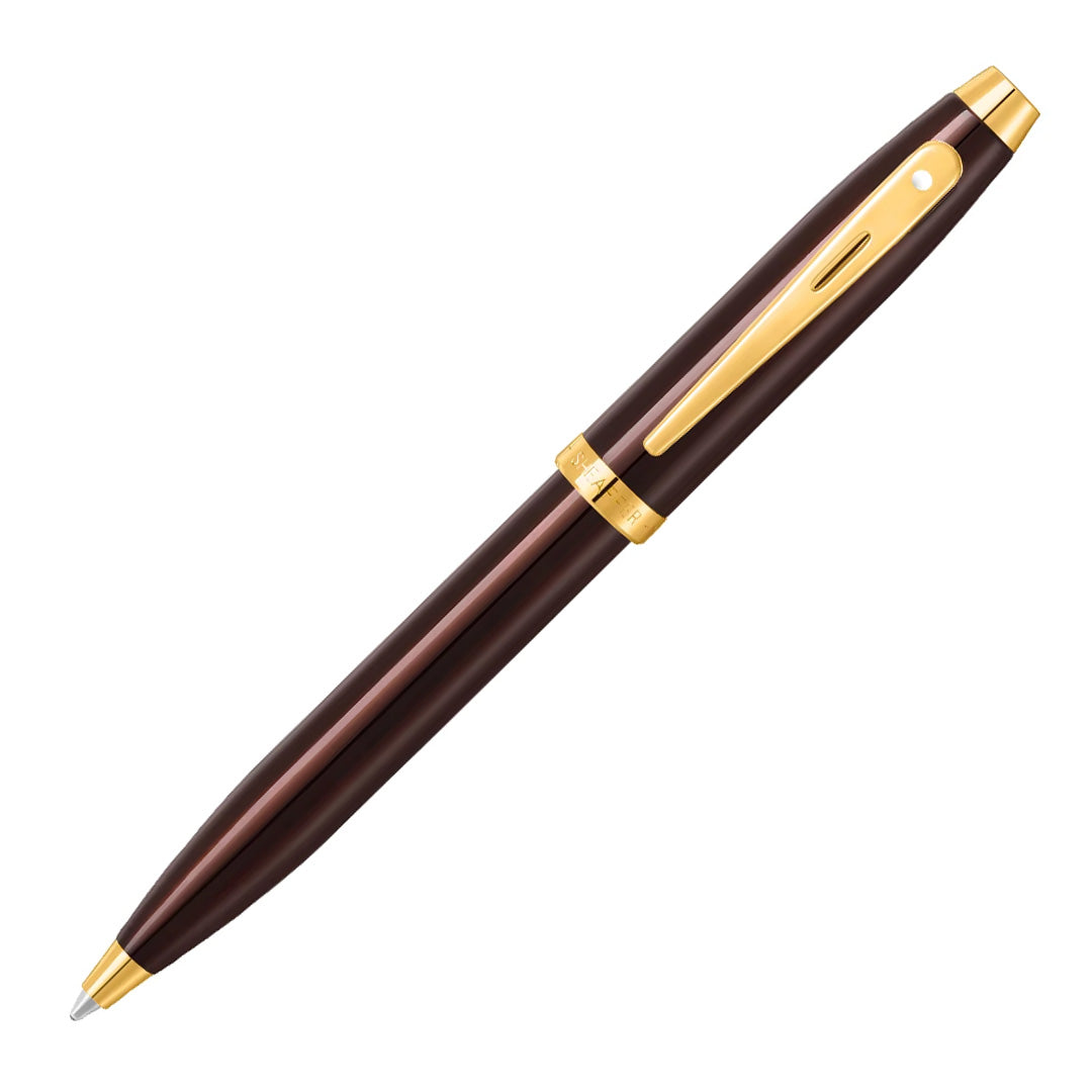 Sheaffer 100 E9370 Ballpoint Pen Coffee Brown With PVD Gold Trim